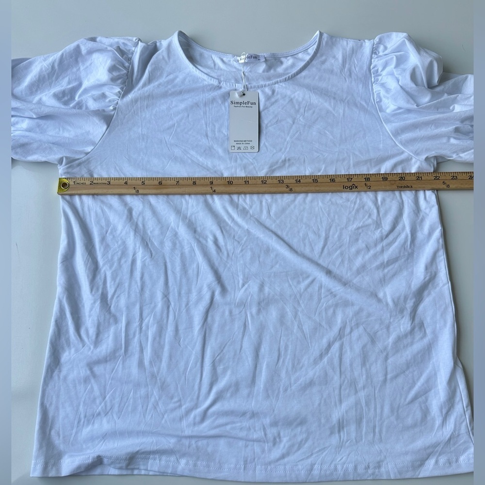 NWT Simple Fun Bright White Puff Sleeve Button Detail T-Shirt Casual Blouse XL - Picture 5 of 6